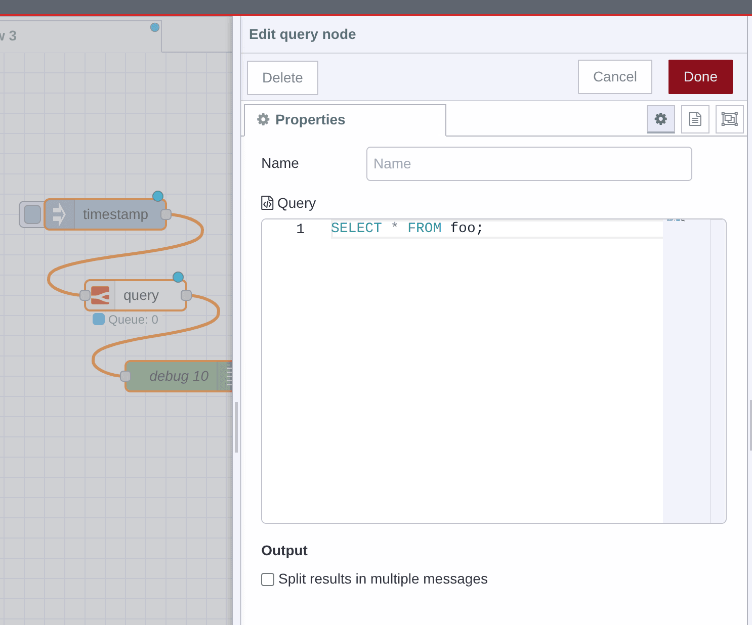 Screenshot of Node-RED with FlowFuse Tables node